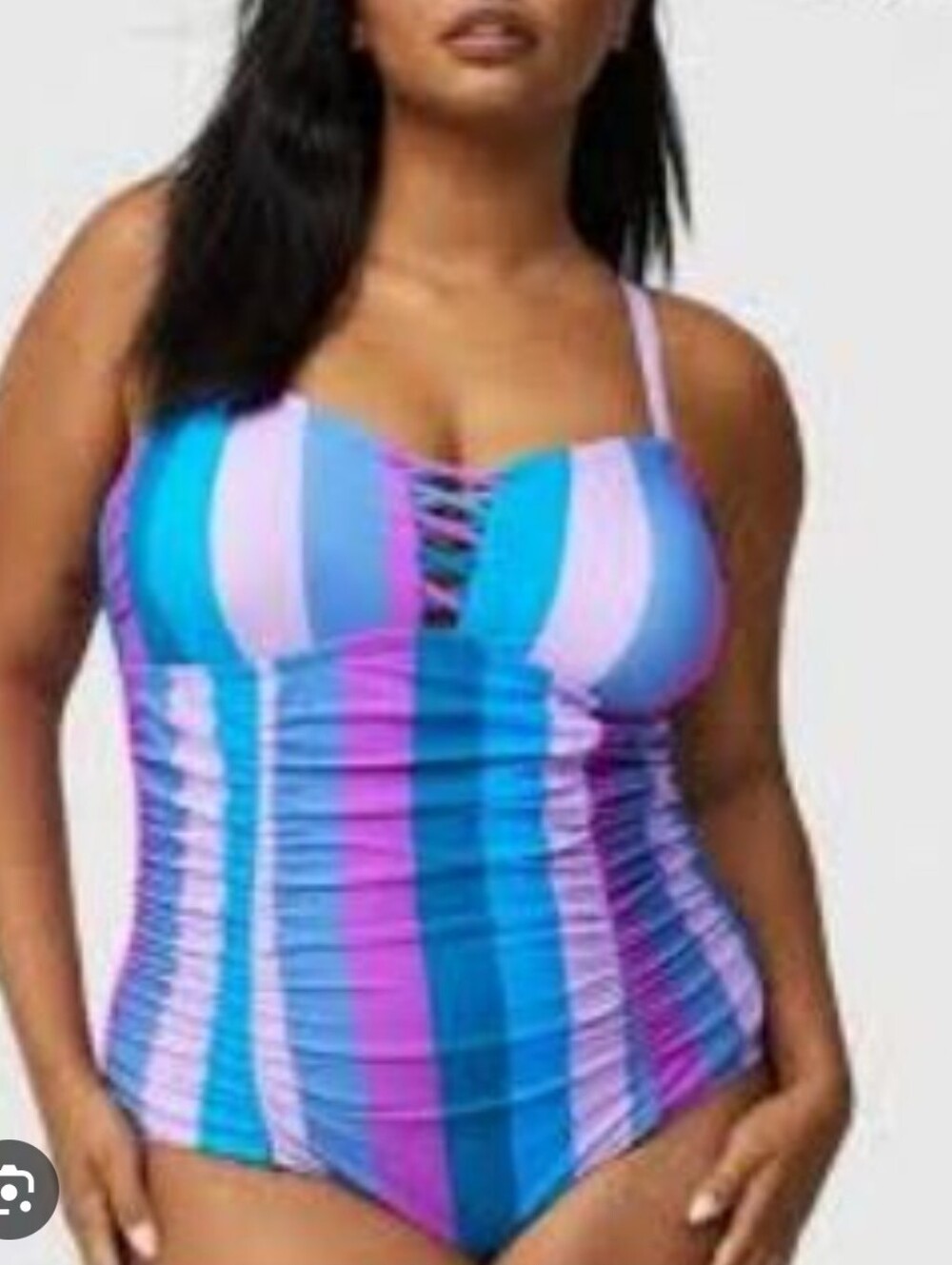 NWT Torrid Women's Blue & Purple Stripe Lattice Neck One Piece Swimsuit